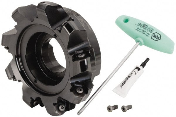 Kennametal - 6" Cut Diam, 2" Arbor Hole, 8mm Max Depth of Cut, 45° Indexable Chamfer & Angle Face Mill - 9 Inserts, HNPJ 1307... Insert, Right Hand Cut, 9 Flutes, Through Coolant, Series Dodeka Max - Exact Tooling