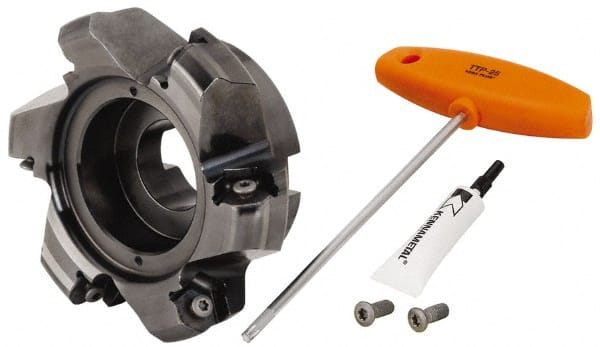 Kennametal - 5" Cut Diam, 1-1/2" Arbor Hole, 8mm Max Depth of Cut, 45° Indexable Chamfer & Angle Face Mill - 6 Inserts, HNPJ 1307... Insert, Right Hand Cut, 6 Flutes, Through Coolant, Series Dodeka Max - Exact Tooling