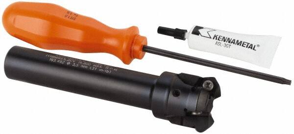 Kennametal - 45° Lead Angle, 33.58mm Max Cut Diam, 1" Min Cut Diam, 3.23mm Max Depth of Cut, Indexable Chamfer and Angle End Mill - 3 Inserts, HNGJ 0604ANENLD Insert Style, 121.92mm Overall Length, Through Coolant, Straight Shank - Exact Tooling