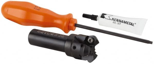 Kennametal - 45° Lead Angle, 33.58mm Max Cut Diam, 1" Min Cut Diam, 3.23mm Max Depth of Cut, Indexable Chamfer and Angle End Mill - 3 Inserts, HNGJ 0604ANENLD Insert Style, 83.31mm Overall Length, Through Coolant, Straight Shank - Exact Tooling