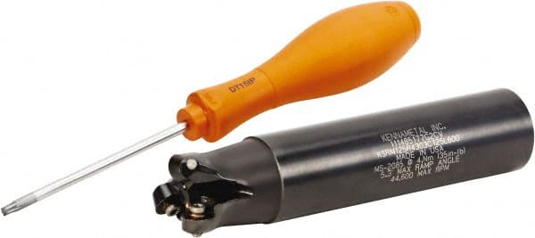 Kennametal - 1-1/4" Cutting Diam, 1-1/4" Shank Diam, 1-1/4" Max Depth of Cut, Straight Shank Indexable Copy End Mill - 3 Inserts, RP.T 43.. Insert, KSRM Toolholder, Through Coolant - Exact Tooling