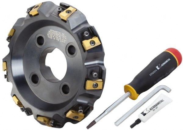 APT - Arbor Hole Connection, 0.485" Cutting Width, 1-7/8" Depth of Cut, 6" Cutter Diam, 1-1/2" Hole Diam, 12 Tooth Indexable Slotting Cutter - SM61 Toolholder, CTA 4 Insert, Neutral Cutting Direction - Exact Tooling
