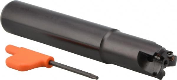 Kennametal - 3/4" Cut Diam, 0.04" Max Depth, 3/4" Shank Diam, Cylindrical Shank Indexable High-Feed Helical End Mill - Screw Holding Method, WP..0302.. Insert, KF Toolholder, Through Coolant - Exact Tooling