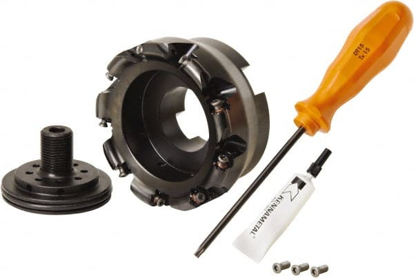 Kennametal - 100mm Cut Diam, 3mm Max Depth, 32mm Arbor Hole, 9 Inserts, RN.J 1204... Insert Style, Indexable Copy Face Mill - KDR Cutter Style, 22,150 Max RPM, 50mm High, Through Coolant, Series Rodeka - Exact Tooling