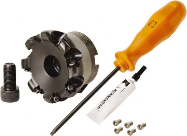 Kennametal - 80mm Cut Diam, 3mm Max Depth, 27mm Arbor Hole, 8 Inserts, RN.J 1204... Insert Style, Indexable Copy Face Mill - KDR Cutter Style, 24,760 Max RPM, 50mm High, Through Coolant, Series Rodeka - Exact Tooling