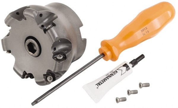 Kennametal - 80mm Cut Diam, 6mm Max Depth, 27mm Arbor Hole, 7 Inserts, RN.J 1204... Insert Style, Indexable Copy Face Mill - KDR Cutter Style, 50mm High, Through Coolant, Series Rodeka - Exact Tooling