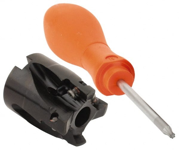 Kennametal - 4 Inserts, 1-1/4" Cut Diam, 1/2" Arbor Diam, 14.48mm Max Depth of Cut, Indexable Square-Shoulder Face Mill - 0/90° Lead Angle, 40mm High, E.. 14.. Insert Compatibility, Through Coolant, Series Mill 1-14 - Exact Tooling