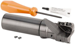 Kennametal - 40mm Cut Diam, 42mm Max Depth of Cut, 32mm Shank Diam, 160mm OAL, Indexable Square Shoulder Helical End Mill - GOMT 13T3.., JOMT 13T3.. Inserts, Cylindrical Shank, 0° Lead Angle, Series KDMR - Exact Tooling