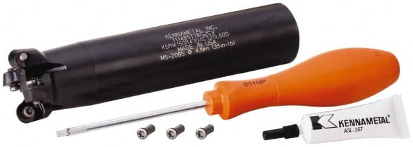 Kennametal - 1-1/2" Cutting Diam, 1-1/4" Shank Diam, 1-1/2" Max Depth of Cut, Straight Shank Indexable Copy End Mill - 4 Inserts, RP.T 43.. Insert, KSRM Toolholder, Through Coolant - Exact Tooling