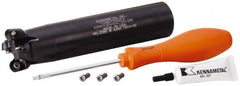 Kennametal - 1-1/2" Cutting Diam, 1-1/4" Shank Diam, 1-1/2" Max Depth of Cut, Straight Shank Indexable Copy End Mill - 4 Inserts, RP.T 43.. Insert, KSRM Toolholder, Through Coolant - Exact Tooling