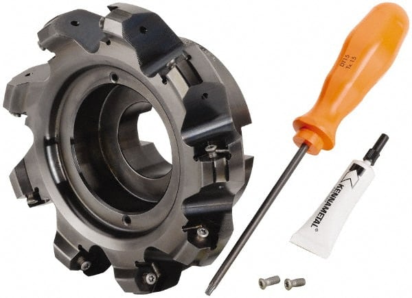 Kennametal - 9 Inserts, 5" Cutter Diam, 0.087" Max Depth of Cut, Indexable High-Feed Face Mill - 1-1/2" Arbor Hole Diam, 2.4" High, KSHR Toolholder, HNGJ 0905.. Inserts, Series Dodeka High-Feed - Exact Tooling
