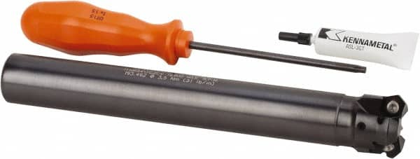 Kennametal - 45° Lead Angle, 33.58mm Max Cut Diam, 1" Min Cut Diam, 3.23mm Max Depth of Cut, Indexable Chamfer and Angle End Mill - 3 Inserts, HNGJ 0604ANENLD Insert Style, 203.2mm Overall Length, Through Coolant, Straight Shank - Exact Tooling