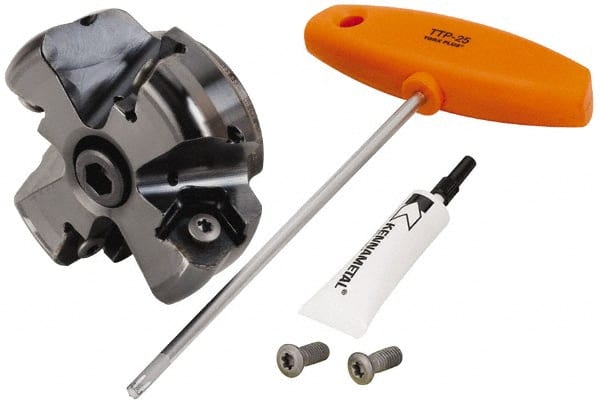 Kennametal - 3" Cut Diam, 1" Arbor Hole, 8mm Max Depth of Cut, 45° Indexable Chamfer & Angle Face Mill - 4 Inserts, HNPJ 1307... Insert, Right Hand Cut, 4 Flutes, Through Coolant, Series Dodeka Max - Exact Tooling