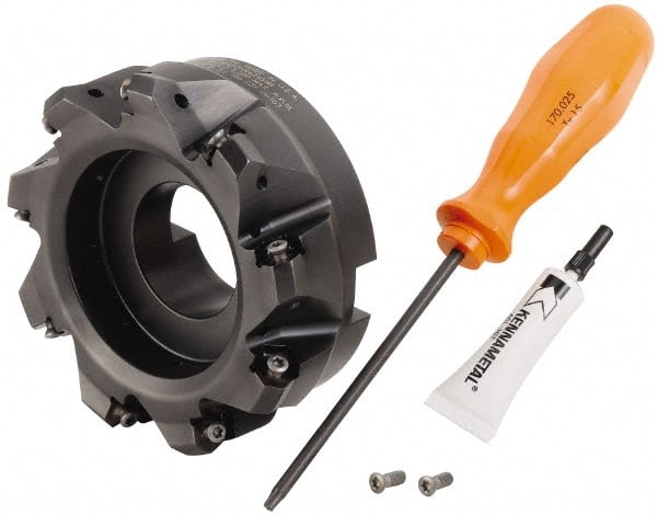 Kennametal - 4" Cut Diam, 1-1/2" Arbor Hole, 3.23mm Max Depth of Cut, 45° Indexable Chamfer & Angle Face Mill - 9 Inserts, HNGJ 0604... Insert, Right Hand Cut, 9 Flutes, Through Coolant, Series Dodeka Mini - Exact Tooling