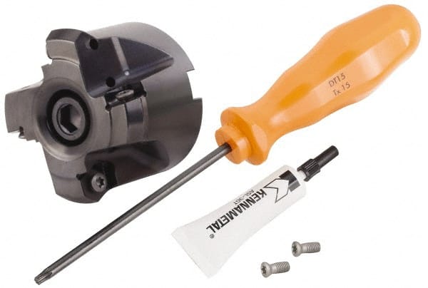 Kennametal - 2" Cut Diam, 3/4" Arbor Hole, 4.42mm Max Depth of Cut, 30° Indexable Chamfer & Angle Face Mill - 4 Inserts, HNGJ 0604... Insert, Right Hand Cut, 4 Flutes, Through Coolant, Series Dodeka Mini HD - Exact Tooling