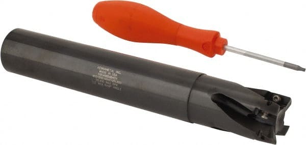 Kennametal - 1-1/4" Cut Diam, 14.48mm Max Depth of Cut, 1-1/4" Shank Diam, 8" OAL, Indexable Square Shoulder Helical End Mill - EC14.., EP14.. Inserts, Cylindrical Shank, 0° Lead Angle, Through Coolant, Series Mill 1-14 - Exact Tooling