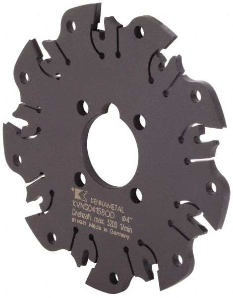 Kennametal - Arbor Hole Connection, 0.164" Cutting Width, 1-1/16" Depth of Cut, 4" Cutter Diam, 1" Hole Diam, 9 Tooth Indexable Slotting Cutter - KVNS Toolholder, OD 4158.. Insert - Exact Tooling