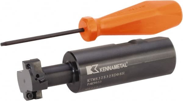 Kennametal - 1.2598" Cutting Diam x 0.5512" Cutting Width, 4 Cutter Inserts, 1.2598" Shank Diam, Indexable T-Slot Cutter - Insert Style SDMT 080308EGG, 4.7244" OAL, 2 Flutes - Exact Tooling
