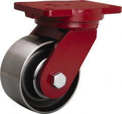 Hamilton - 6" Diam x 3" Wide x 8-1/2" OAH Top Plate Mount Swivel Caster - Forged Steel, 4,000 Lb Capacity, Tapered Roller Bearing, 6-1/8 x 7-1/2" Plate - Exact Tooling