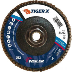 Weiler - 426 Grit, 5" Disc Diam, 5/8-11 Center Hole, Type 29 Zirconia Alumina Flap Disc - 12,000 Max RPM, Phenolic Backing, Arbor Attaching System, Coated - Exact Tooling