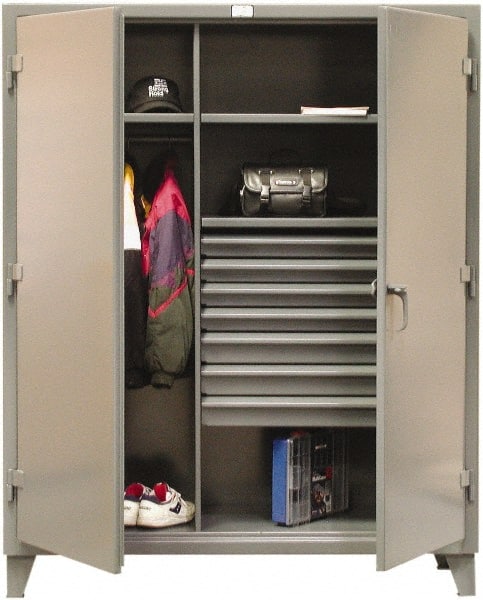 Strong Hold - 3 Shelf 7 Bin Combination Storage Cabinet - Steel, 36" Wide x 24" Deep x 78" High, Dark Gray - Exact Tooling