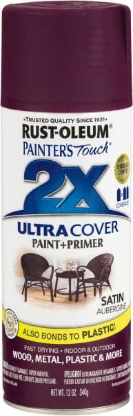 Rust-Oleum - Aubergine (Color), Satin, Enamel Spray Paint - 8 Sq Ft per Can, 12 oz Container, Use on Multipurpose - Exact Tooling