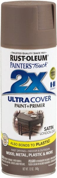 Rust-Oleum - London Gray, Satin, Enamel Spray Paint - 8 Sq Ft per Can, 12 oz Container, Use on Multipurpose - Exact Tooling
