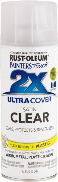 Rust-Oleum - Clear, Satin, Enamel Spray Paint - 8 Sq Ft per Can, 12 oz Container, Use on Multipurpose - Exact Tooling