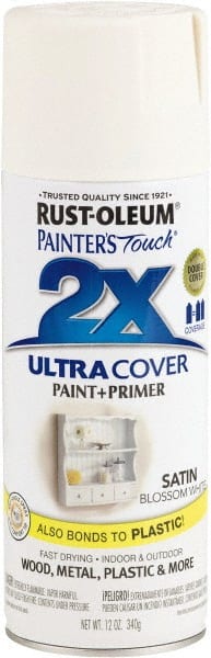 Rust-Oleum - Blossom White, Satin, Enamel Spray Paint - 8 Sq Ft per Can, 12 oz Container, Use on Multipurpose - Exact Tooling