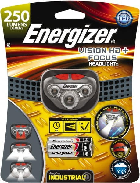 Energizer - White, Red LED Bulb, 300 Lumens, Hands-free Flashlight - Gray Plastic Body, 3 AAA Alkaline Batteries Included - Exact Tooling
