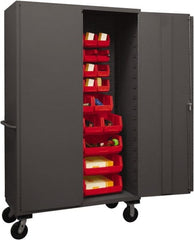 Durham - 42 Bin Mobile Storage Cabinet - Steel, 48" Wide x 24" Deep x 80" High, Red - Exact Tooling