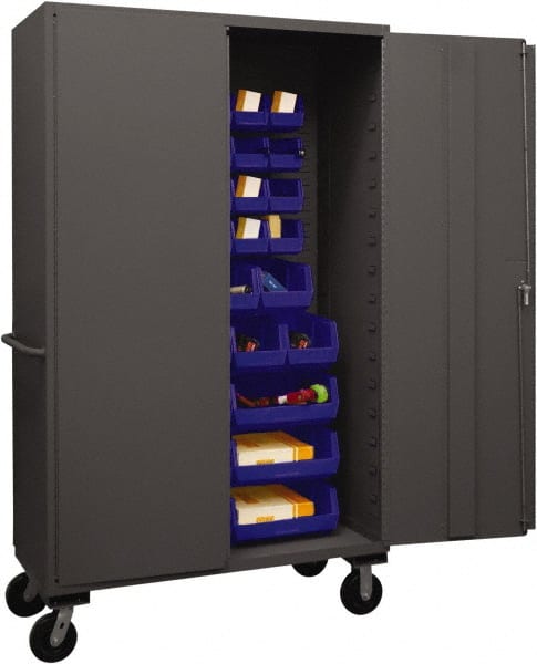 Durham - 42 Bin Mobile Storage Cabinet - Steel, 48" Wide x 24" Deep x 80" High, Blue - Exact Tooling