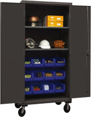 Durham - 2 Shelf 12 Bin Mobile Storage Cabinet - Steel, 36" Wide x 24" Deep x 80" High, Blue - Exact Tooling