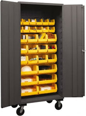 Durham - 30 Bin Mobile Storage Cabinet - Steel, 36" Wide x 24" Deep x 80" High, Yellow - Exact Tooling