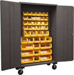 Durham - 42 Bin Mobile Storage Cabinet - Steel, 48" Wide x 24" Deep x 80" High, Yellow - Exact Tooling