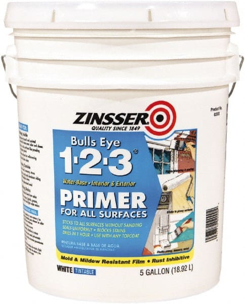 Rust-Oleum - 5 Gal White Water-Based Acrylic Enamel Primer - 450 Sq Ft Coverage, 86 gL Content, Quick Drying, Interior/Exterior - Exact Tooling