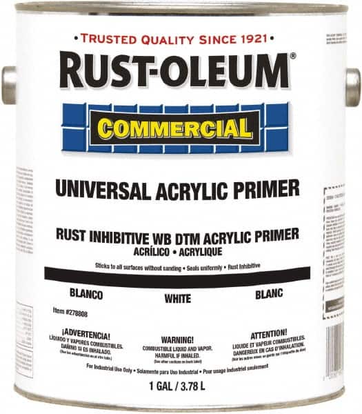 Rust-Oleum - 1 Gal White Water-Based Acrylic Enamel Primer - 350 to 450 Sq Ft Coverage, <100 gL Content, Quick Drying, Interior/Exterior - Exact Tooling