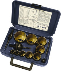 Disston - 9 Piece, 3/4" to 2-1/2" Saw Diam, Hole Saw Kit - Carbide-Tipped, Toothed Edge, Pilot Drill Model No. E0103107, Includes 9 Hole Saws - Exact Tooling
