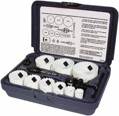Disston - 13 Piece, 3/4" to 2-1/2" Saw Diam, Journeyman Hole Saw Kit - Bi-Metal, Toothed Edge, Pilot Drill Model No. E0102457, Includes 9 Hole Saws - Exact Tooling