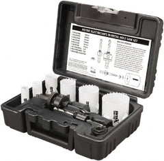Disston - 9 Piece, 16mm to 51" Saw Diam, Electrician's Hole Saw Kit - Bi-Metal, Toothed Edge, Pilot Drill Model No. E0102457, Includes 6 Hole Saws - Exact Tooling