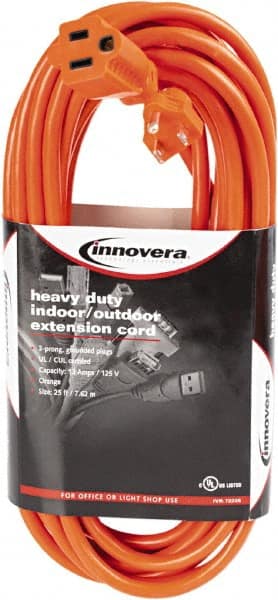innovera - 25', 14/2 Gauge/Conductors, Orange Indoor & Outdoor Extension Cord - 1 Receptacle, 13 Amps, NEMA 5-15R - Exact Tooling