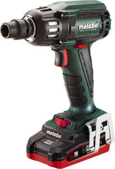 Metabo - 1/2" Drive 18 Volt Pistol Grip Cordless Impact Wrench & Ratchet - 2,150 RPM, 0 to 4,250 BPM, 295 Ft/Lb Torque, 2 Lithium-Ion Batteries Included - Exact Tooling