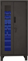 Durham - 30 Bin Locking Storage Cabinet - Steel, 36" Wide x 24" Deep x 78" High, Blue - Exact Tooling