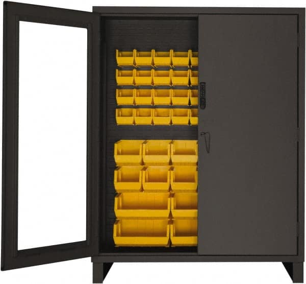 Durham - 54 Bin Locking Storage Cabinet - Steel, 60" Wide x 24" Deep x 78" High, Yellow - Exact Tooling