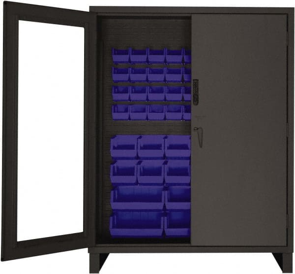 Durham - 54 Bin Locking Storage Cabinet - Steel, 60" Wide x 24" Deep x 78" High, Blue - Exact Tooling