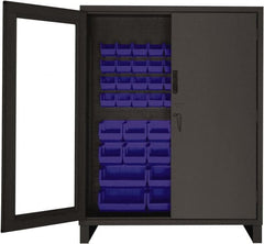 Durham - 54 Bin Locking Storage Cabinet - Steel, 60" Wide x 24" Deep x 78" High, Blue - Exact Tooling