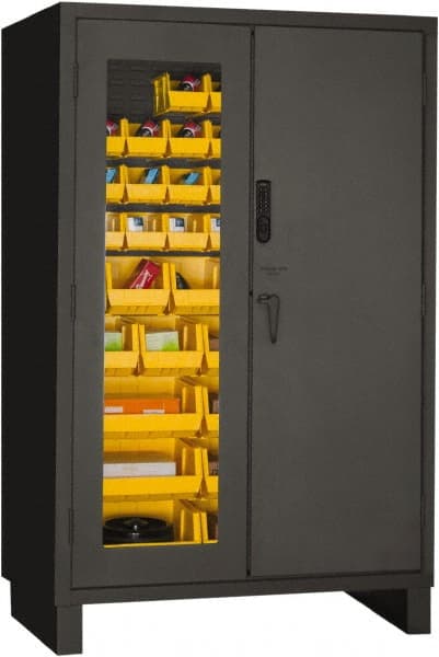 Durham - 42 Bin Locking Storage Cabinet - Steel, 48" Wide x 24" Deep x 78" High, Yellow - Exact Tooling