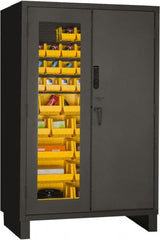 Durham - 42 Bin Locking Storage Cabinet - Steel, 48" Wide x 24" Deep x 78" High, Yellow - Exact Tooling