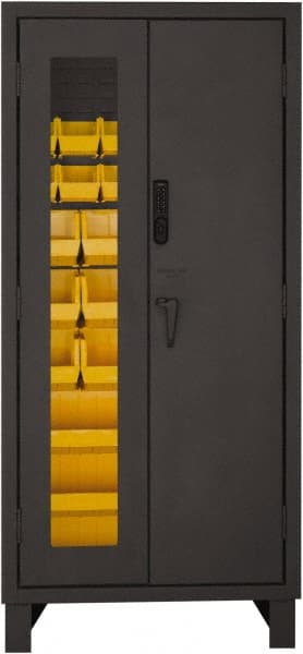 Durham - 30 Bin Locking Storage Cabinet - Steel, 36" Wide x 24" Deep x 78" High, Yellow - Exact Tooling