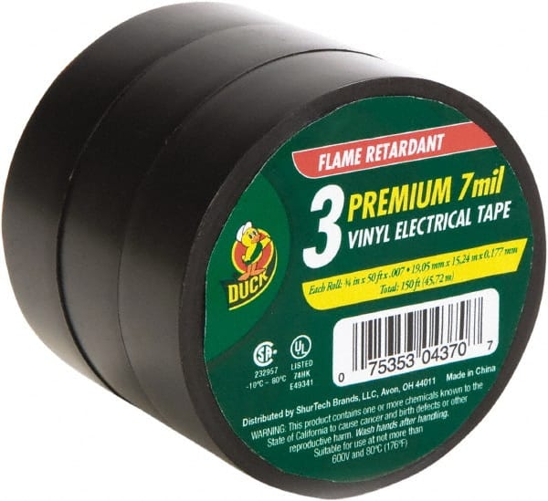 Duck - 3/4" x 50', Black Rubber Electrical Tape - 7 mil Thick - Exact Tooling
